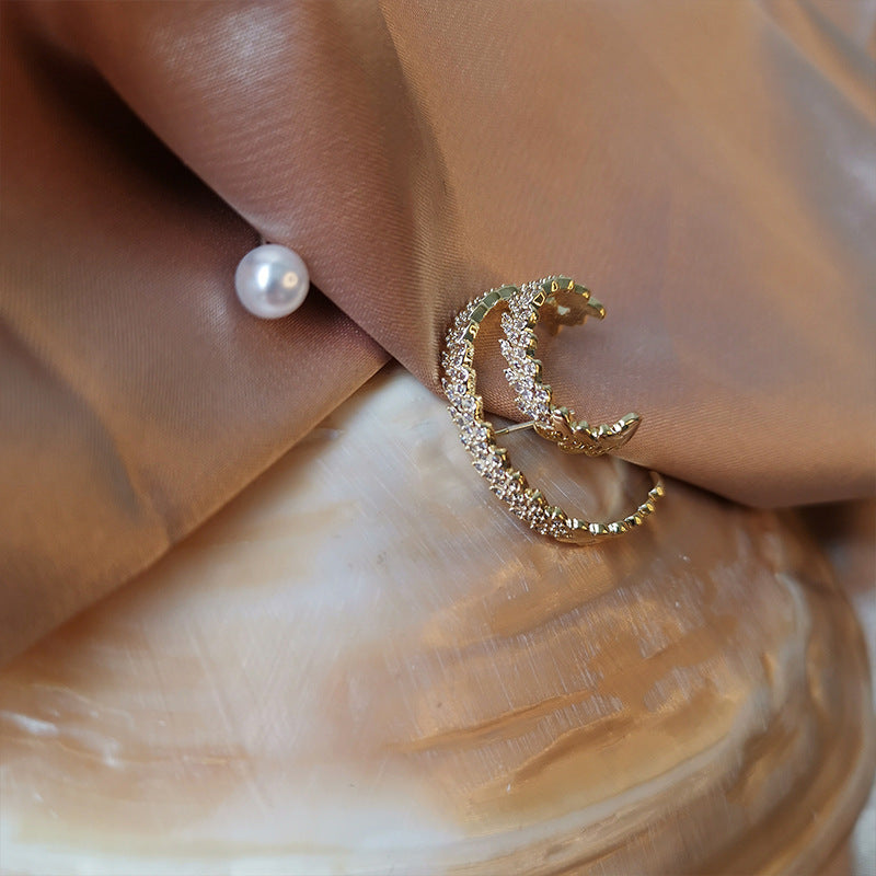 Contrast Pearl&Diamond Earrings