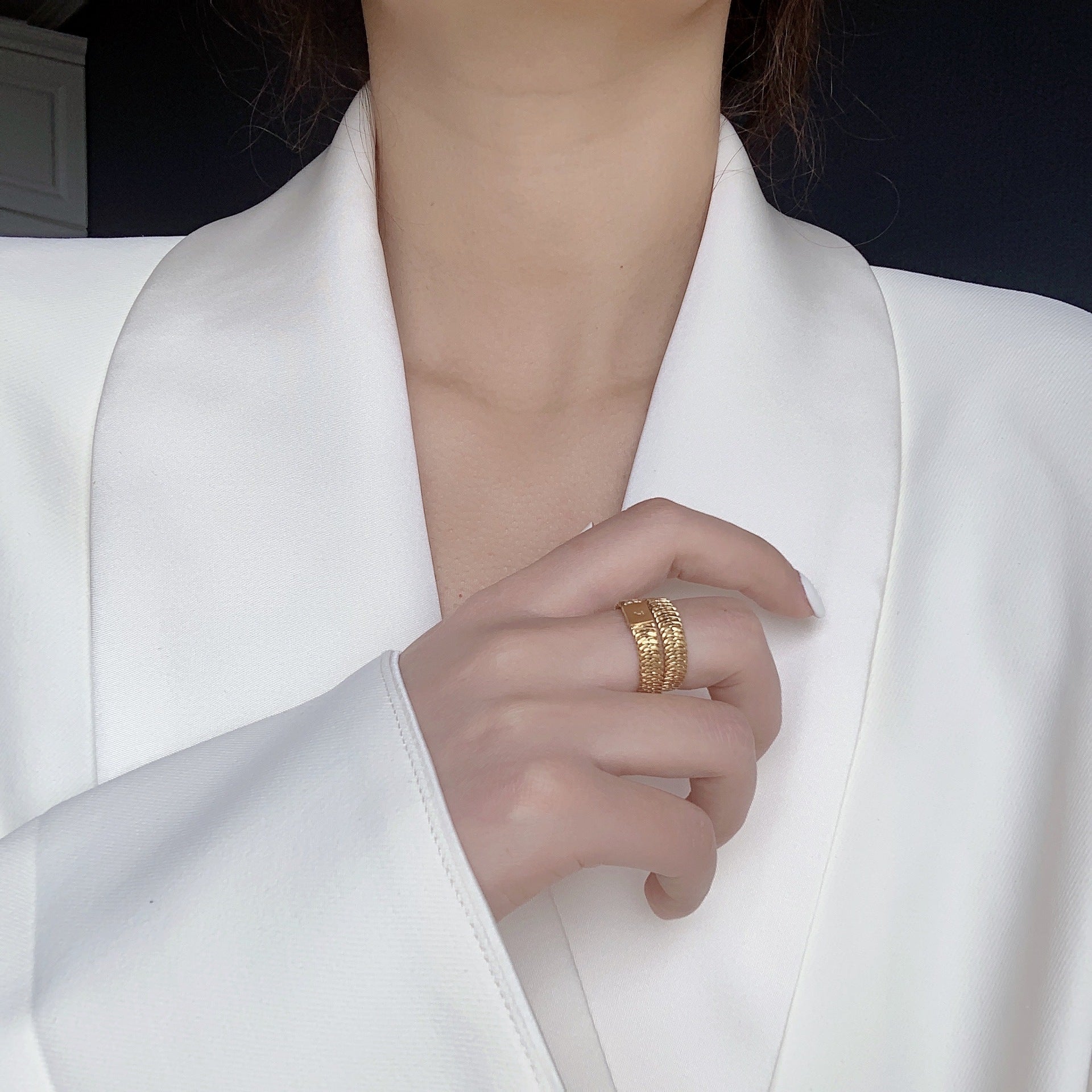 SAND Jewelry Everyday Wrapped 18k Gold Herringbone Chain RingSAND Jewelry Everyday Coil Herringbone Chain Ring