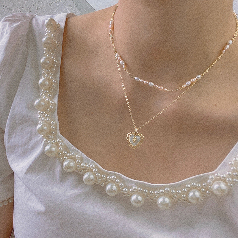 Layered Pearl Heart Necklace