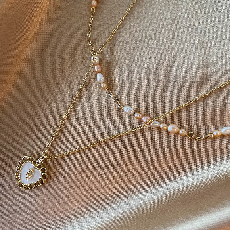 Layered Pearl Heart Necklace