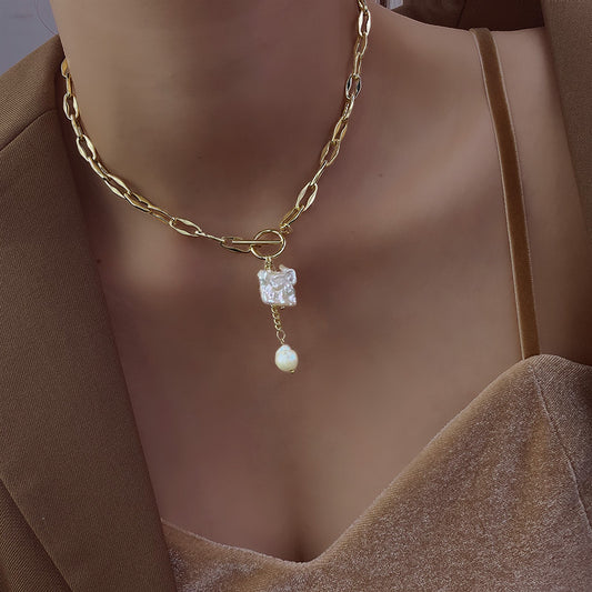SAND Jewelry Everyday Pearl Pendant Link Chain Statement Necklace