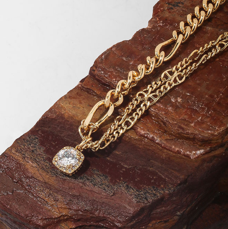 Square Diamond Pendant Necklace