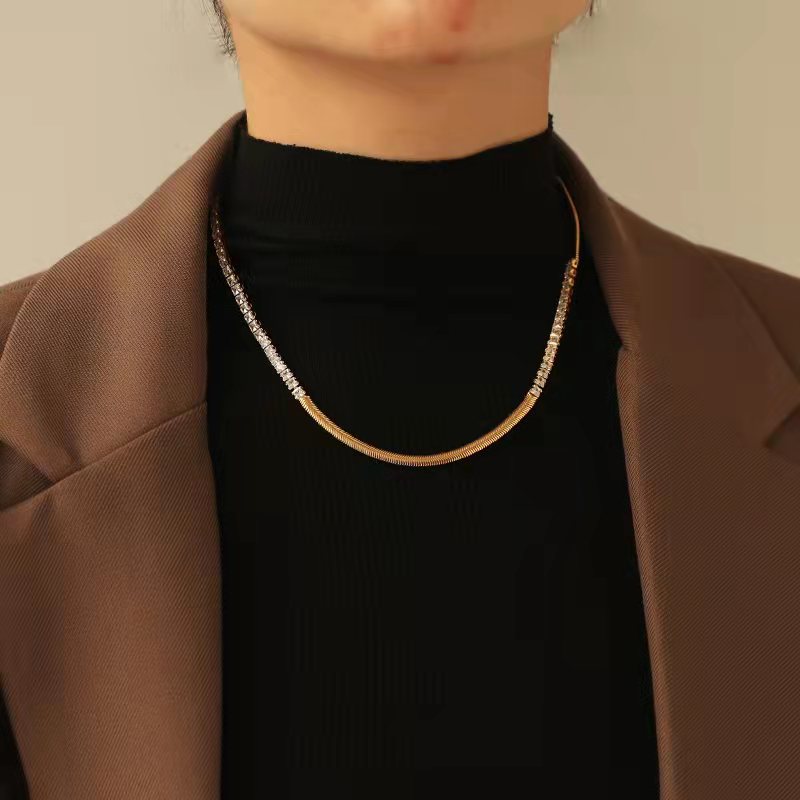 SAND Jewelry Cubic Zirconia Diamond Montage Herringbone Necklace