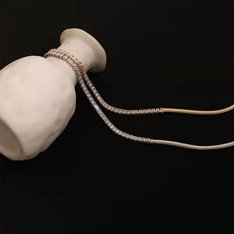 SAND Jewelry Cubic Zirconia Diamond Montage Herringbone Necklace