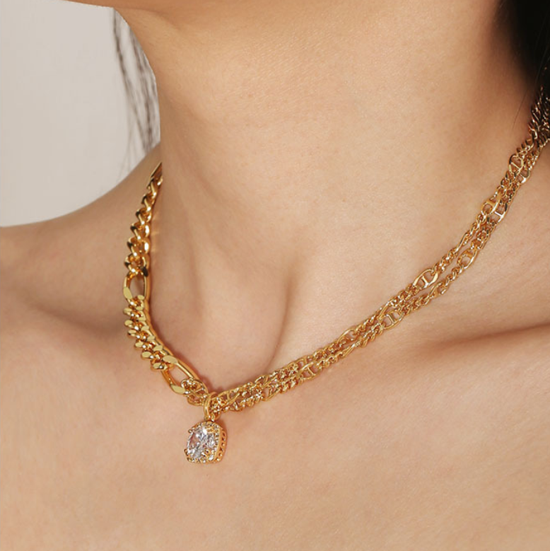 Square Diamond Pendant Necklace