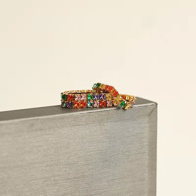 SAND Jewelry Cubic Zirconia Accessories Colorful Diamond Band Ring