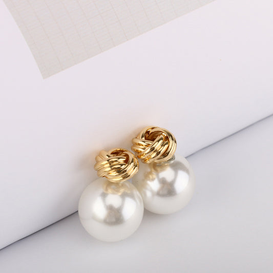 SAND Jewelry Elegant and Dainty Knot Pearl Stud Earrings