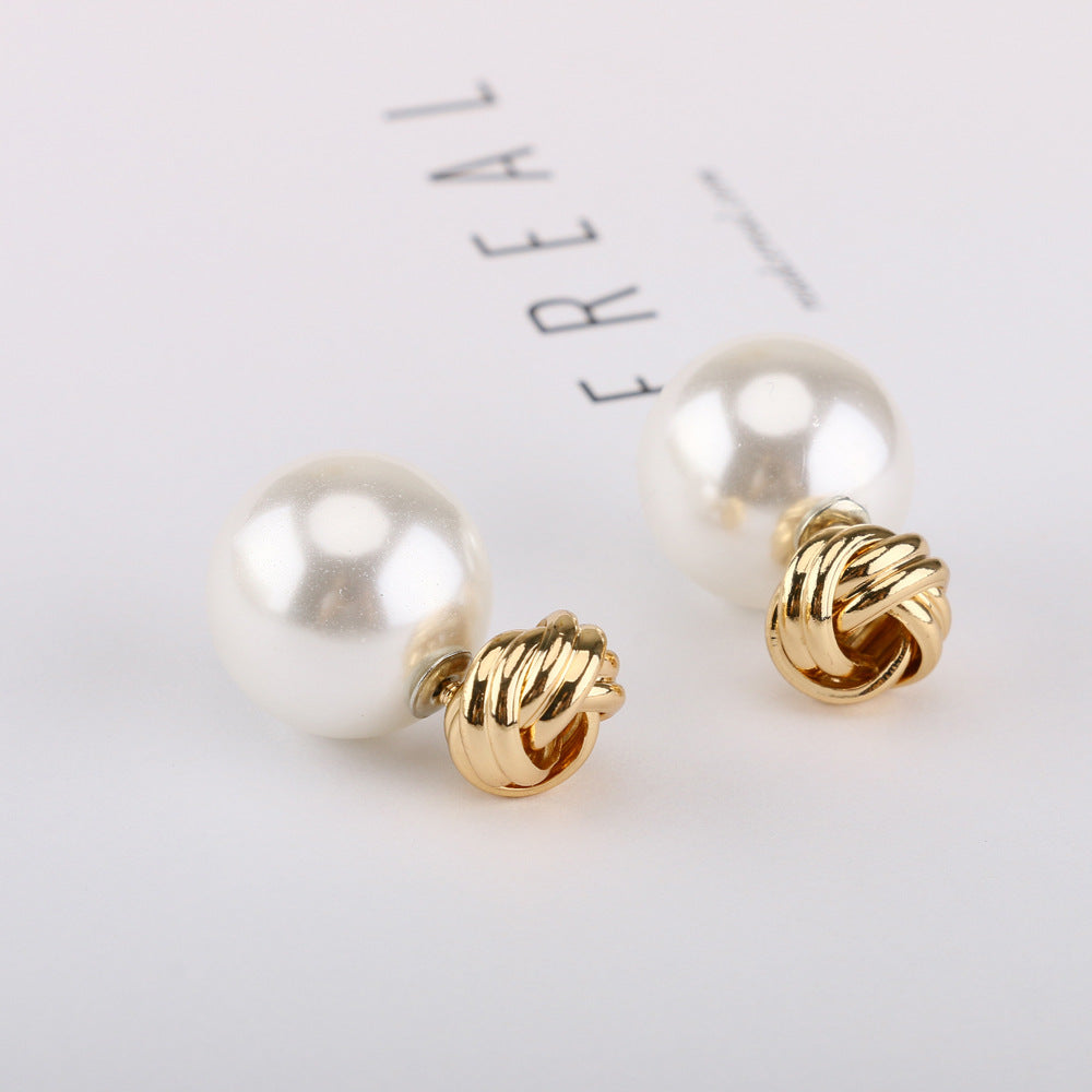 SAND Jewelry Elegant and Dainty Knot Pearl Stud Earrings