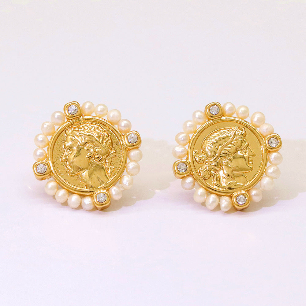 SAND Jewelry Ancient Classic Portrait Pearl Earrings