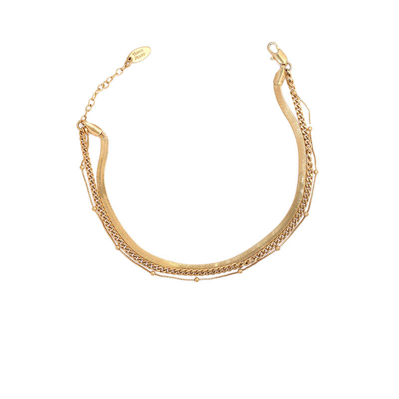 SAND Jewelry 18K Gold Layered Herringbone Anklet Set