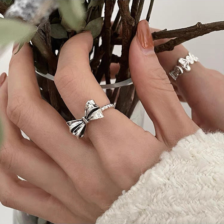 SAND Jewelry White Gold Chic Bowknot Ring