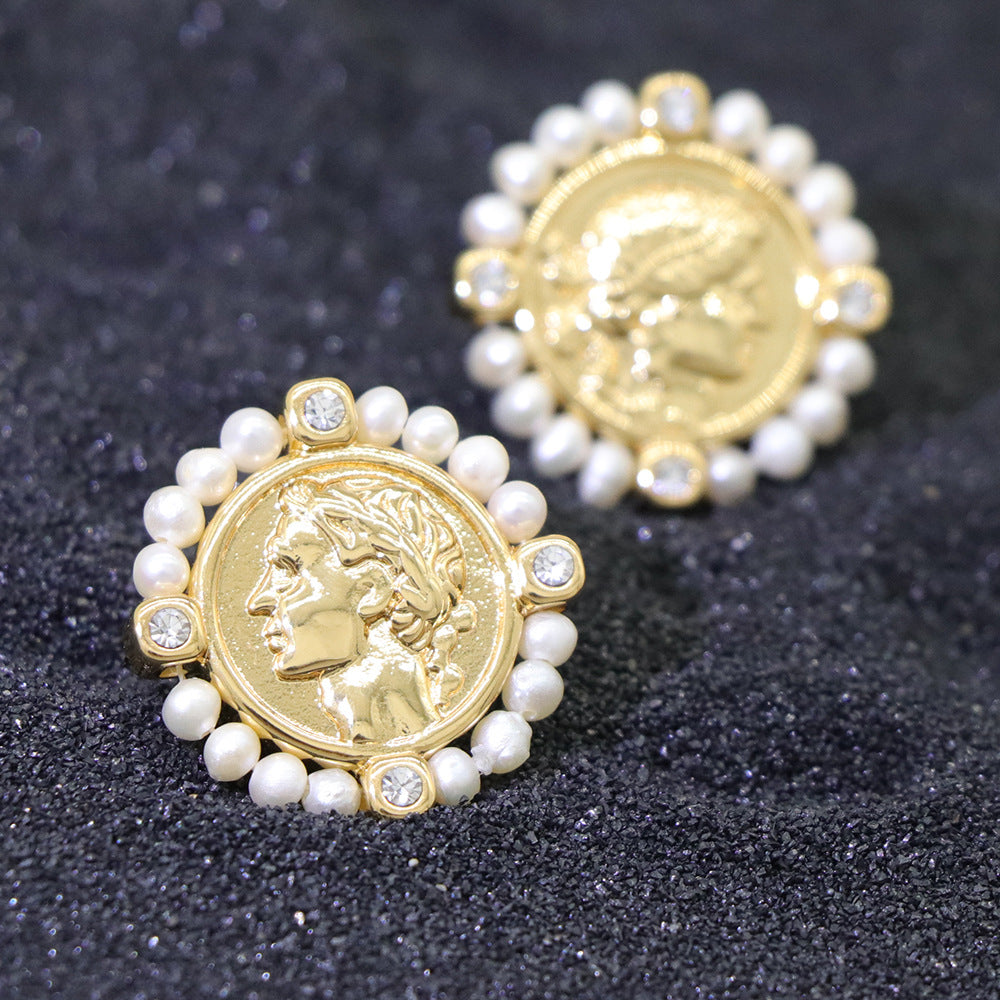 SAND Jewelry Ancient Classic Portrait Pearl Earrings