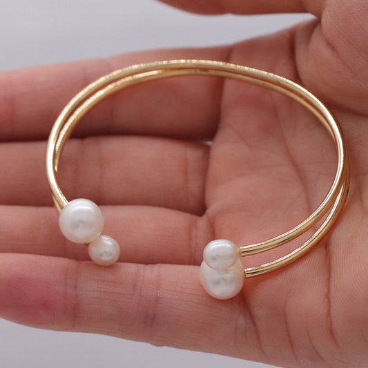 SAND Jewelry Double Layered Pearl Cuff Bracelet