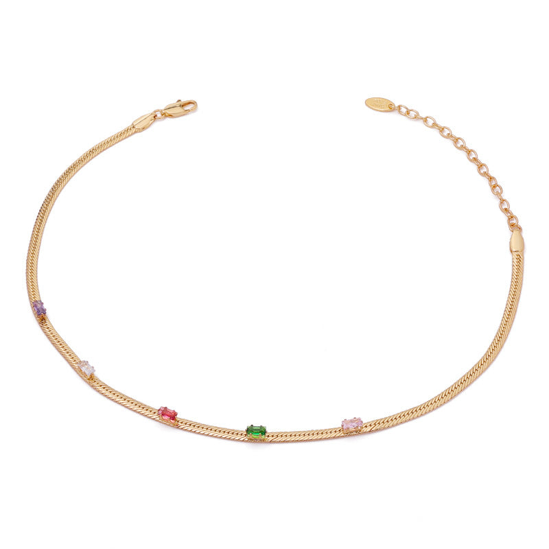 SAND Jewelry 14k gold herringbone chain necklace with mix-colored cubic zirconia