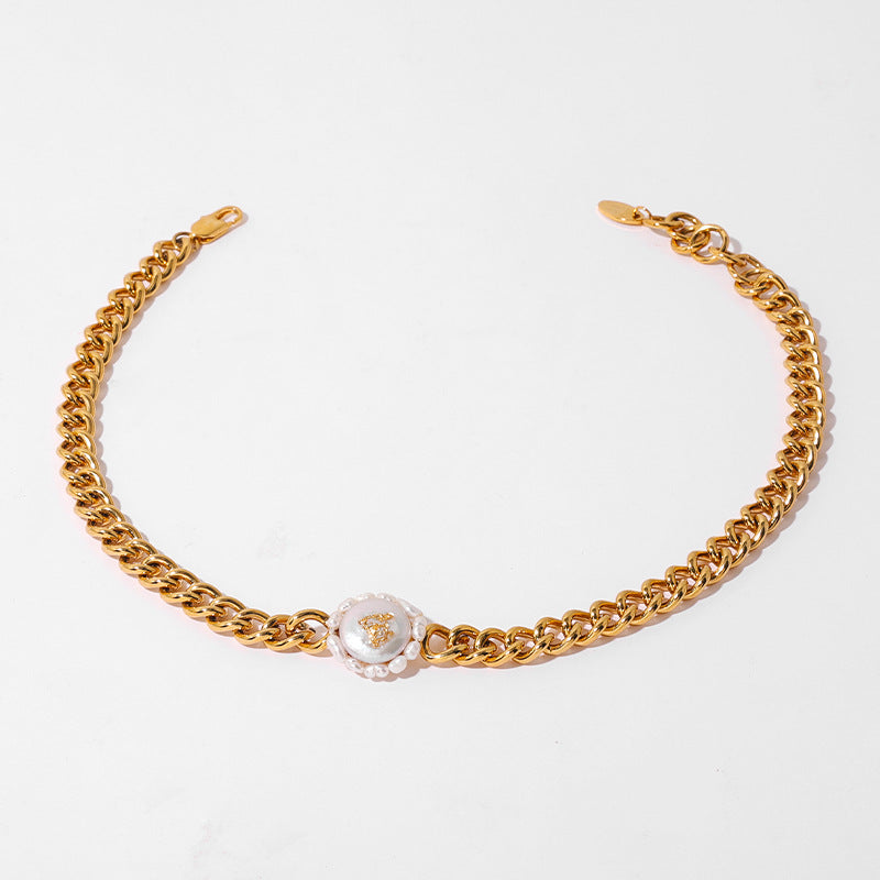 Gold&Pearl Curb Link Choker