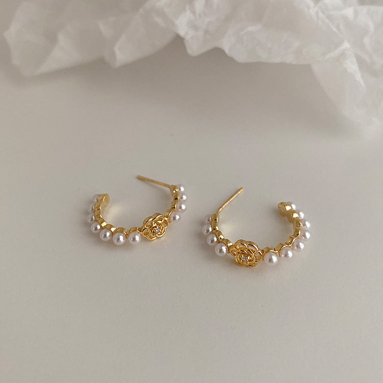 Camellia Pearl Hoops
