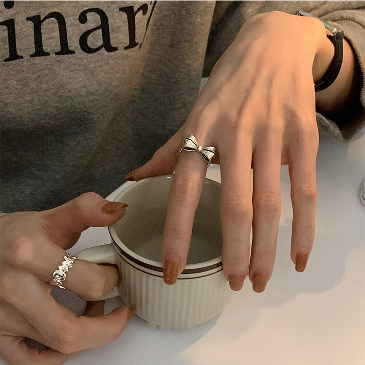 SAND Jewelry White Gold Chic Bowknot Ring