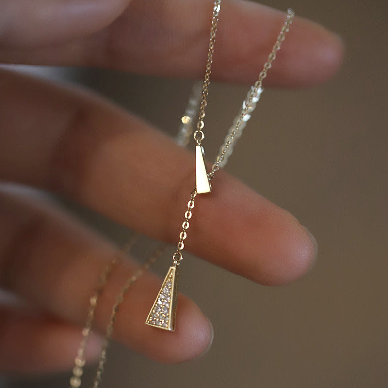SAND Jewelry Elegant 18K Gold Diamond Triangle Necklace 