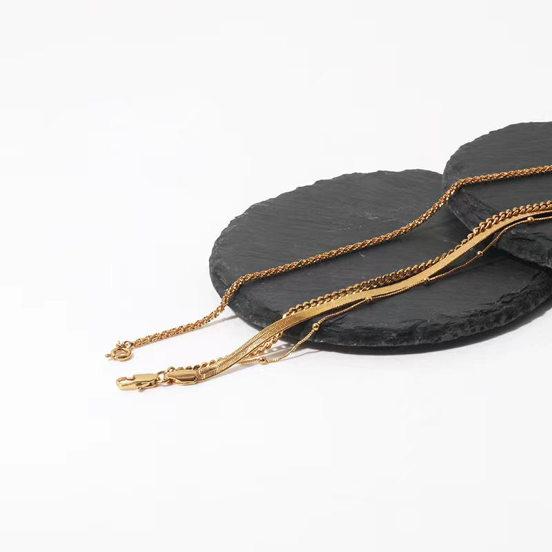 SAND Jewelry 18K Gold Layered Herringbone Anklet Set