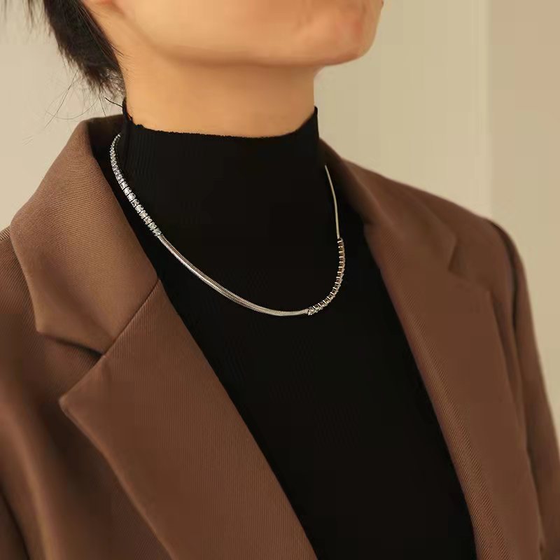 SAND Jewelry Cubic Zirconia Diamond Montage Herringbone Necklace