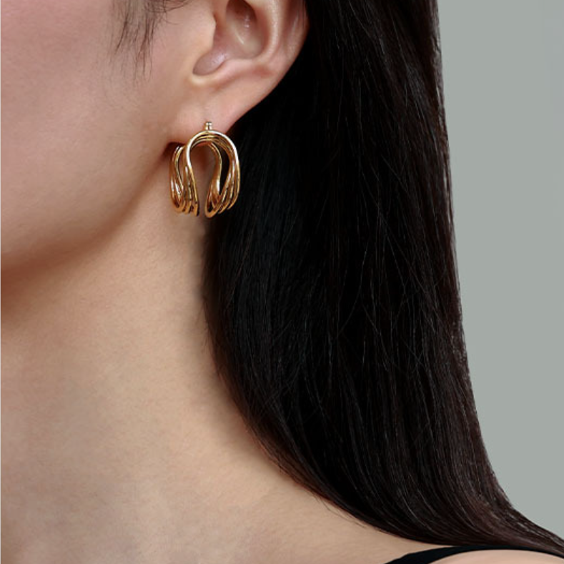 SAND Jewelry Exaggerated Triplet String U-shape Hoop Earrings