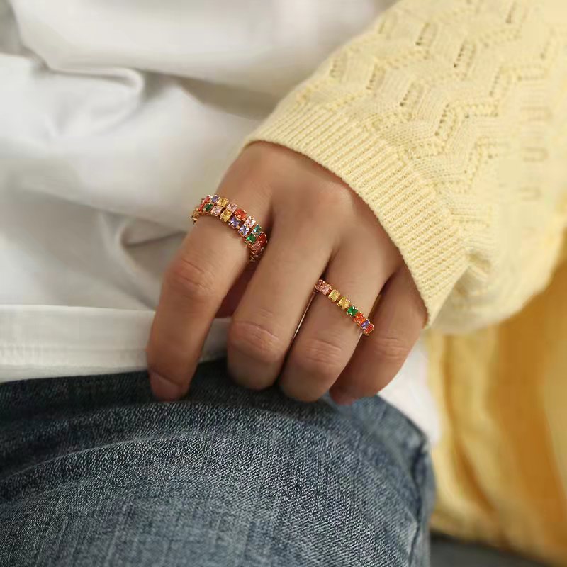 SAND Jewelry Cubic Zirconia Accessories Colorful Diamond Band Ring