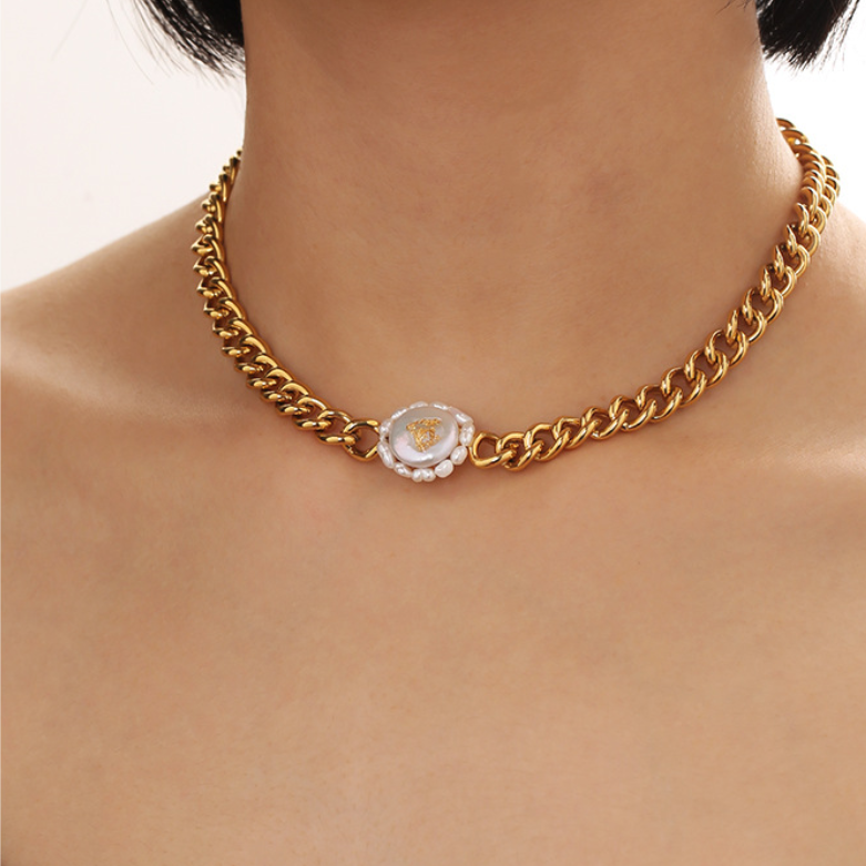 Gold&Pearl Curb Link Choker