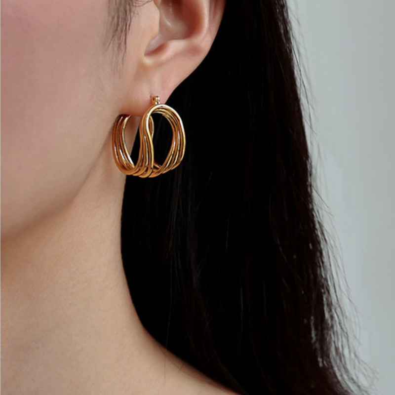 SAND Jewelry Exaggerated Triplet String U-shape Hoop Earrings