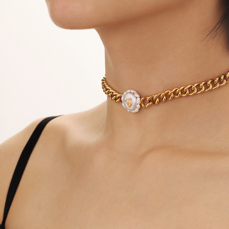 Gold&Pearl Curb Link Choker