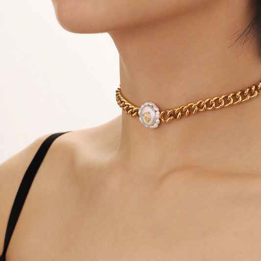 Goldia Gold & Pearl Bord Link Choker