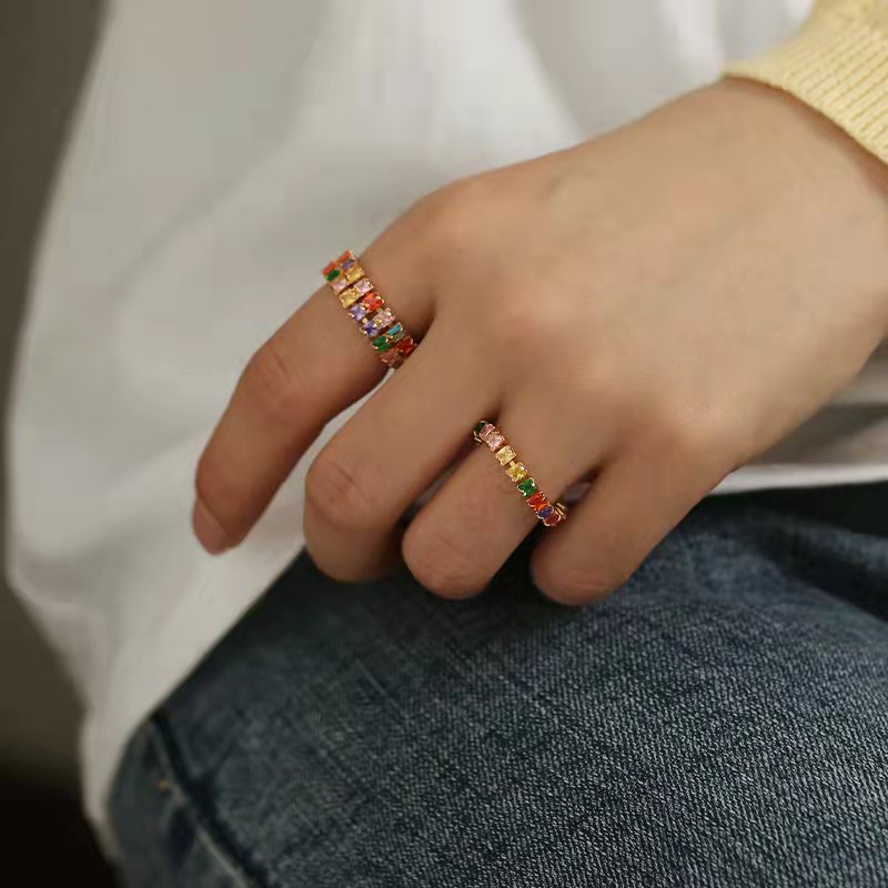 SAND Jewelry Cubic Zirconia Accessories Colorful Diamond Band Ring