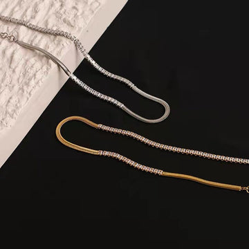 SAND Jewelry Cubic Zirconia Diamond Montage Herringbone Necklace